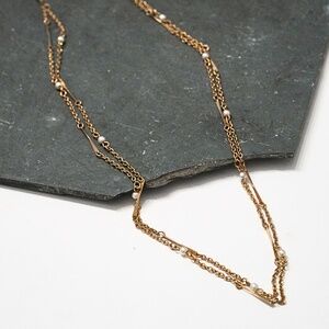 Vintage 1970s Sarah Coventry Faux Pearl Gold Tone Chain Station Necklace